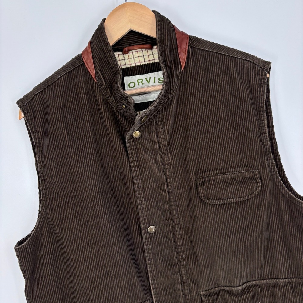 Orvis Corduroy Leather Trim Field Shooting Vest Gilet Mens Large Brown *FLAW